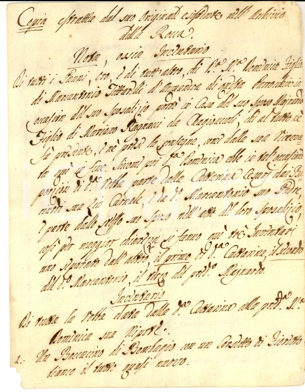 Documento originale, autentico 1800 ca ACQUANERA PU Inventario beni di Domenica TITTARELLI INCOMPLETO 1
