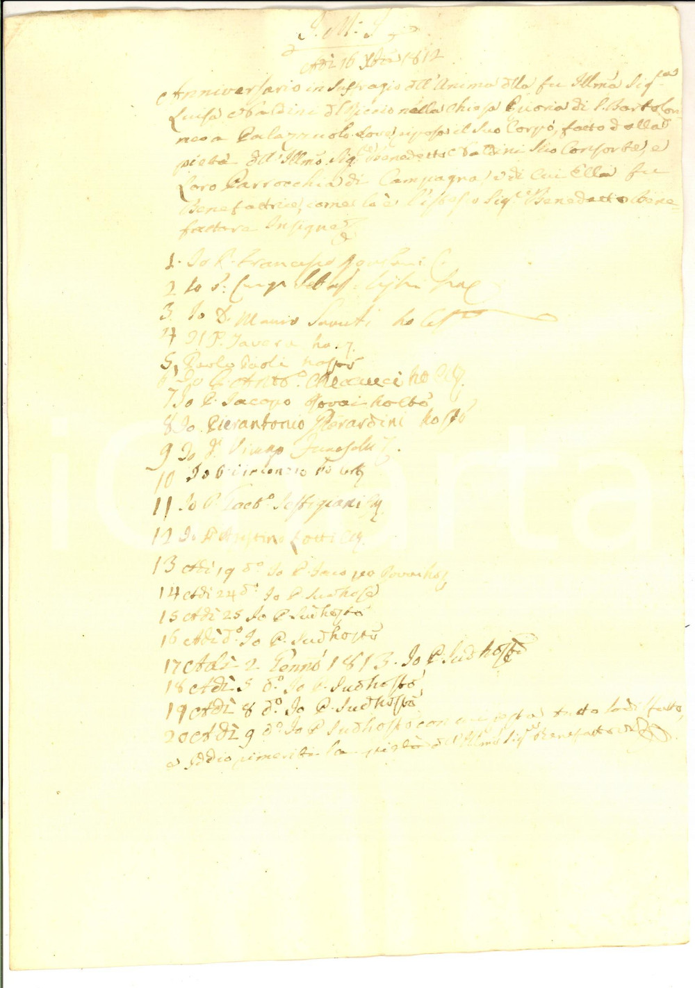 Documento originale, autentico 1812 PALAZZUOLO FI Messa suffragio per il cav. Pietro NALDINI Firme religiosi 1