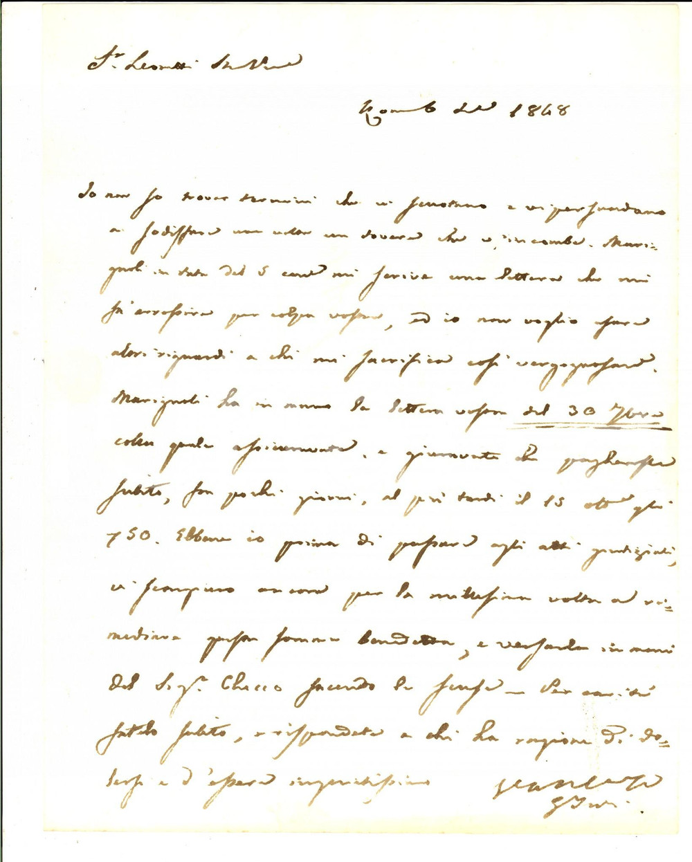 Manoscritto, lettera originale 1848 ROMA Non voglio usare riguardi a chi mi sacrifica Giuseppe TEOLI 1