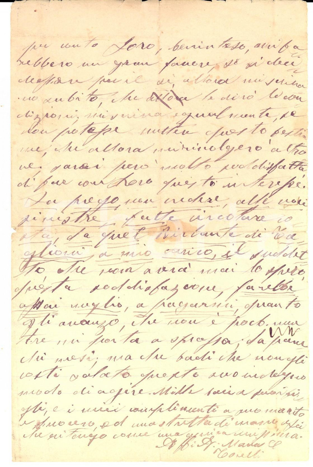 Manoscritto, lettera originale 1896 MACCHIE PG Maria TORELLI contro le voci sinistre del birbante TAGLIONI 1