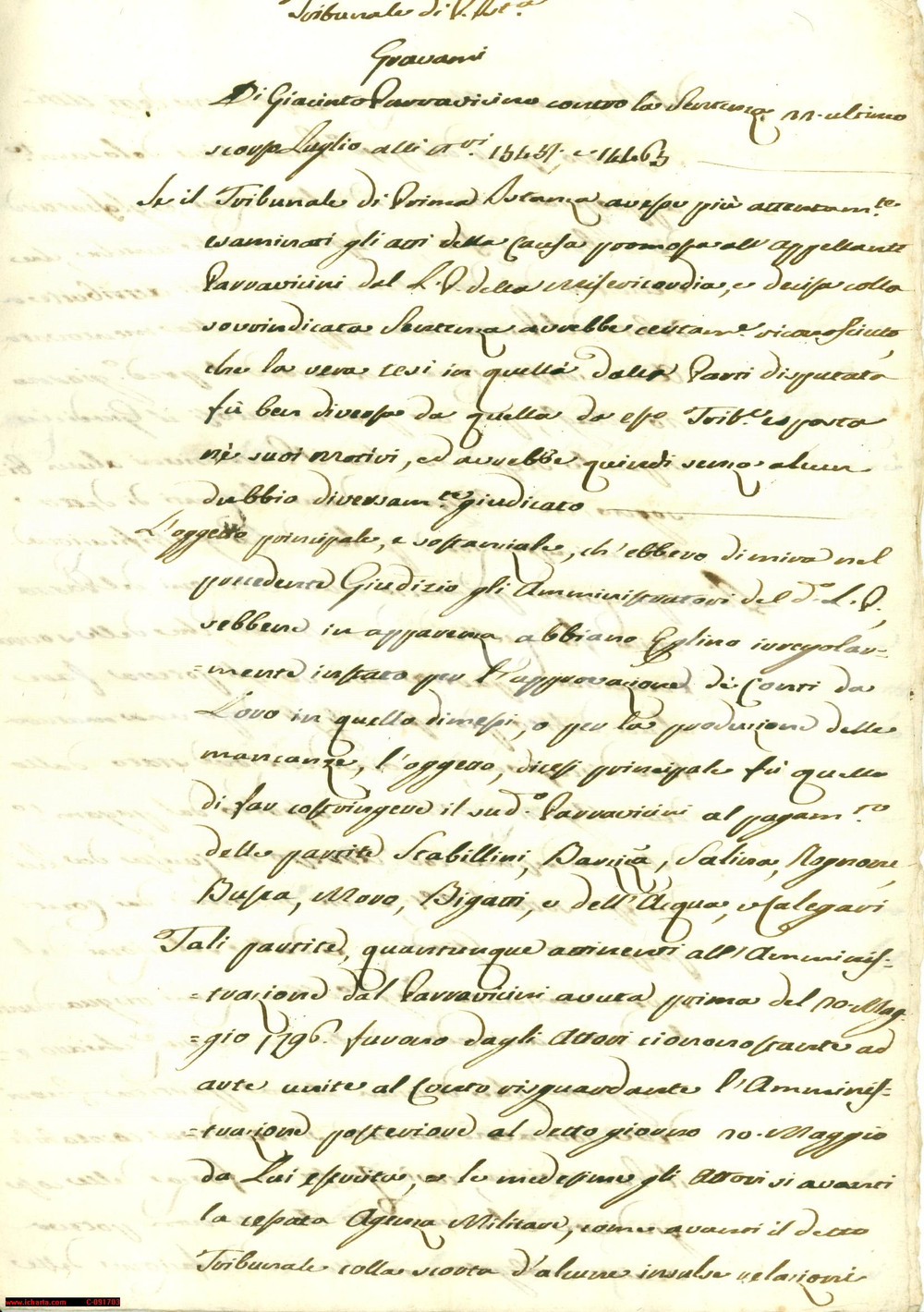 Documento originale, autentico 1797 MILANO Giacinto PARRAVICINI contro MISERICORDIA 1