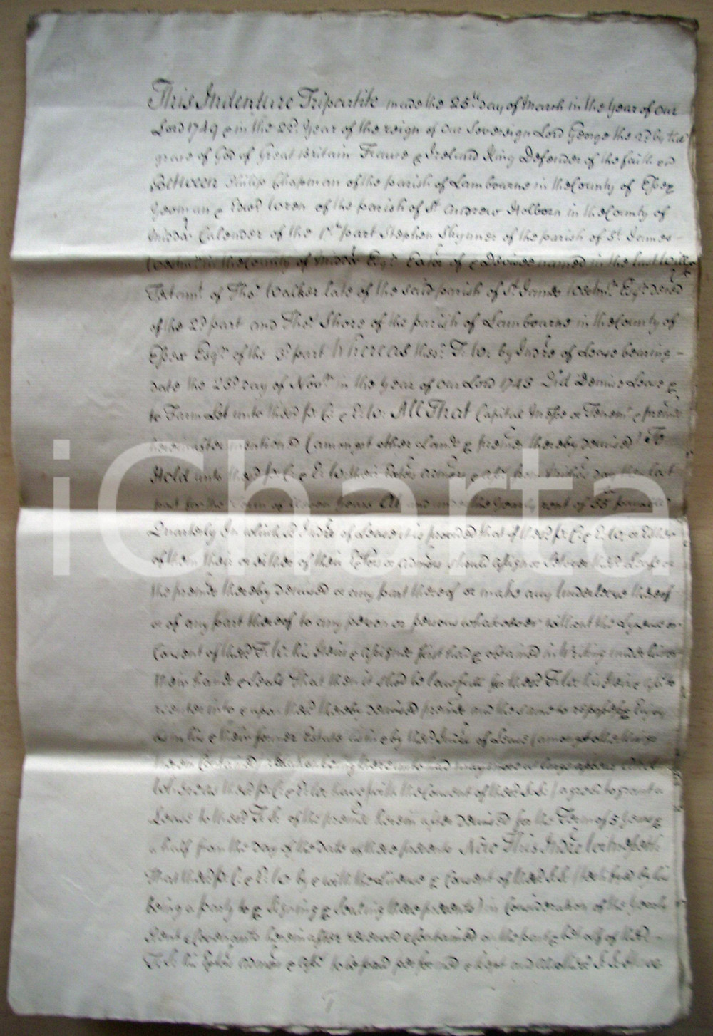 Manoscritto, lettera originale 1743 LAMBOURNE ESSEX Lease from Thomas WALKER to CHAPMAN Manuscript 1
