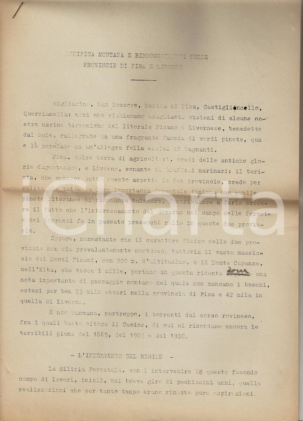 Documento originale, autentico 1934 FASCISMO PROPAGANDA Bonifica e rimboschimenti a PISA e LIVORNO 1