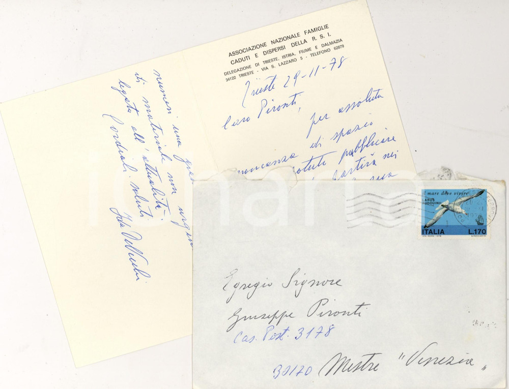 Autografo originale 1978 TRIESTE Ida DE VECCHI su 35° anniversario R.S.I.  AUTOGRAFO 1