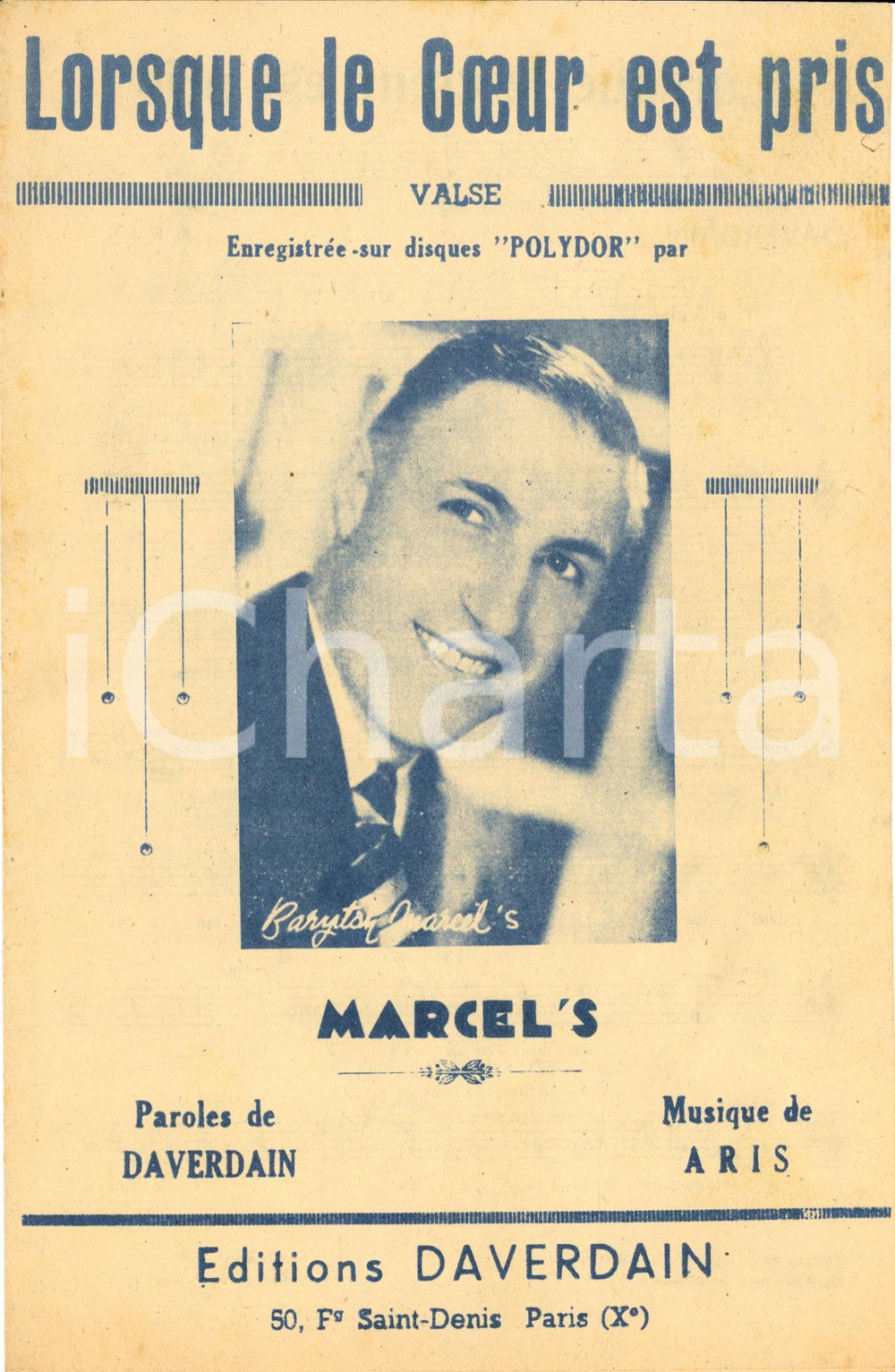 Oggetto da collezione cartaceo 1940 ca Baryton MARCEL S Lorsque le coeur est pris DAVERDAIN ARIS spartito 1