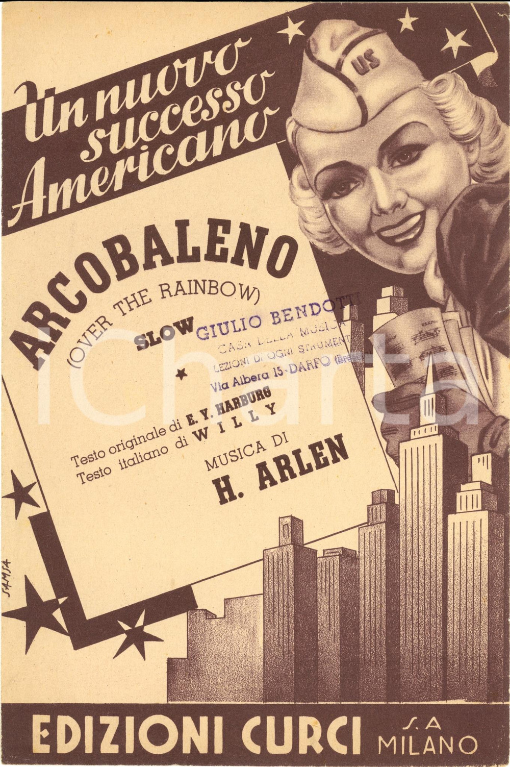 Oggetto da collezione cartaceo 1939 OVER THE RAINBOW Arcobaleno Willy  Harold ARLEN Spartito 1