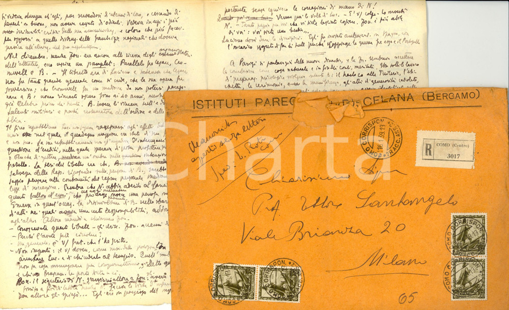 Manoscritto, lettera originale 1950 Studi storici su NAPOLEONE Manoscritto INEDITO Paolo Ettore SANTANGELO 1