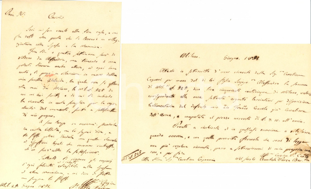 Documento originale, autentico 1851 MILANO Lettera autografa del medico Carlo Annibale PAREA 1