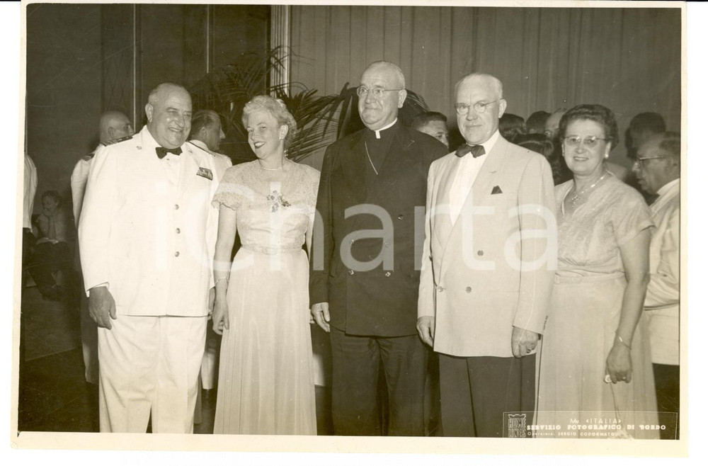 Fotografia d epoca originale 1944 HOME LINES M.V. ITALIA Comandante Ugo CHINCA alla serata inaugurale 1