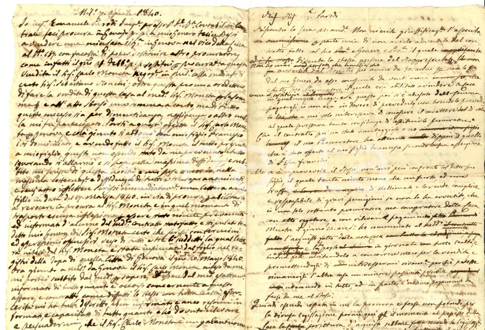 Manoscritto, lettera originale 1840 MILANO Francesco PARODI tenta nientemeno che un furto 1