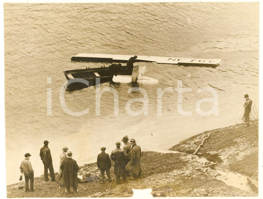 Fotografia d epoca originale 1928 PITTSBURGH PA Aereo US Air Mail precipitato nel MONONGAHELA DANNEGGIATA 1