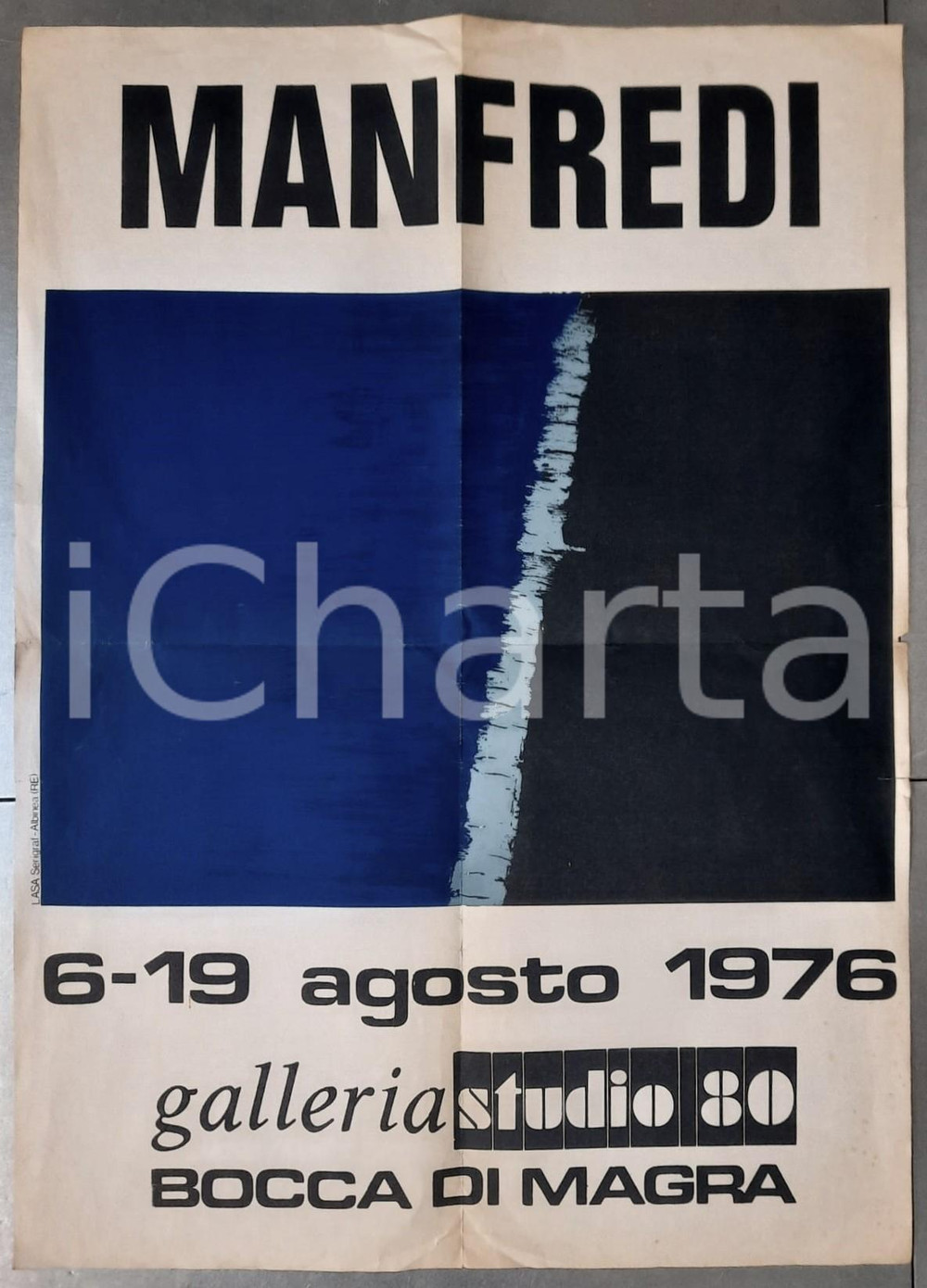 Materiale pubblicitario d’epoca 1976 BOCCA DI MAGRA SP Galleria Studio 80  Mostra MANFREDI Manifesto 50x70 1