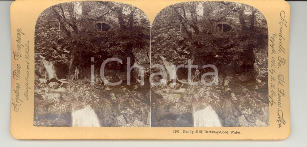 Fotografia d epoca originale 1890 BETTWSYCOED Wales Pandy Mill  Stereoscopy 1