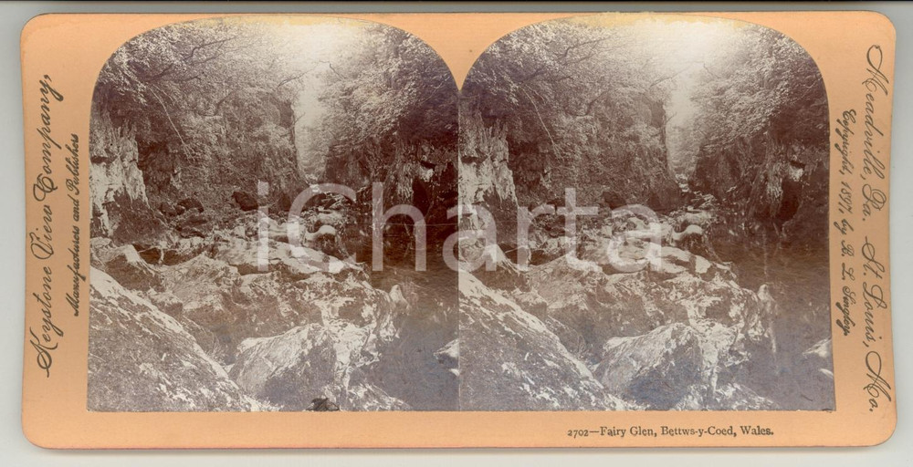 Fotografia d epoca originale 1890 BETTWSYCOED Wales FAIRY GLEN  Stereoscopy 1