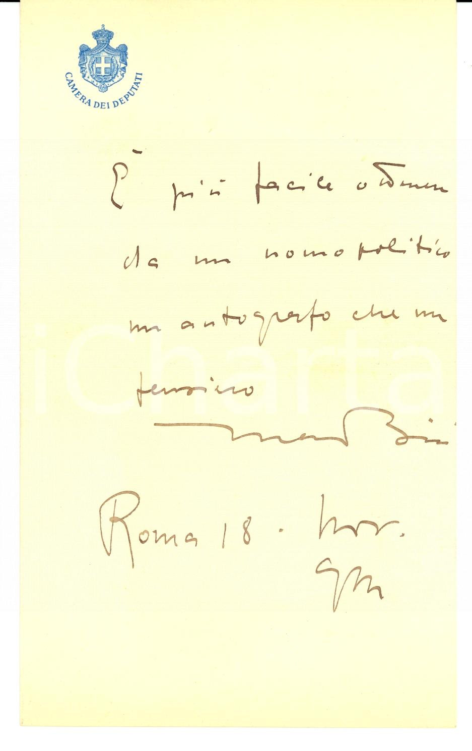 Autografo originale 1920 ca ROMA on. MASO BISI Ironia sugli uomini politici Autografo 1