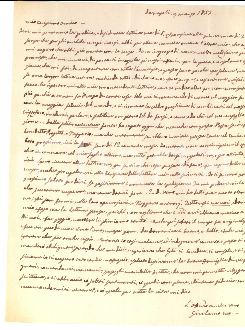 Manoscritto, lettera originale 1855 NAPOLI Affari all AQUILA per don Luigi DE PASCALE Prefilatelica 1