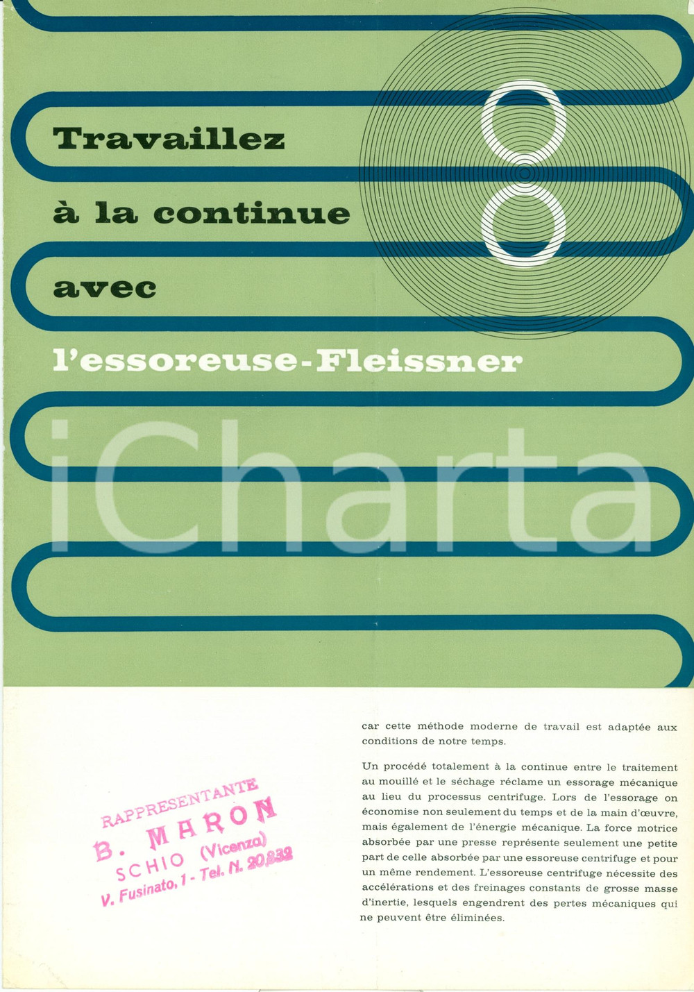 Materiale pubblicitario d’epoca 1950 ca EGELSBACH D Essoreuse FLEISSNER centrifuga Opuscolo ILLUSTRATO 1