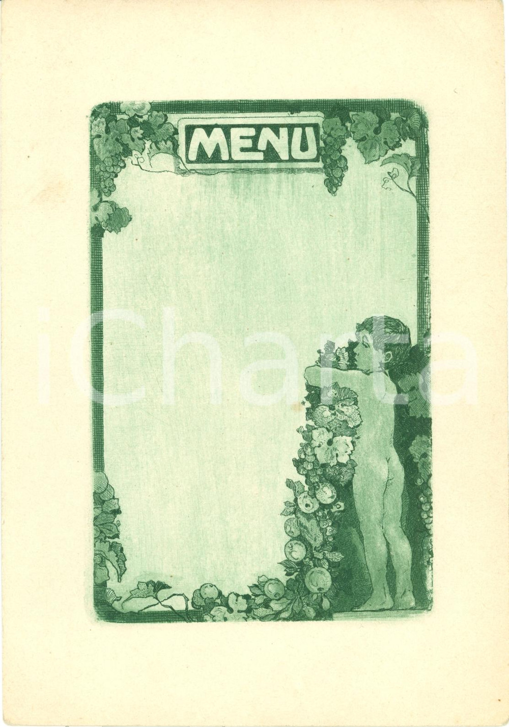 Oggetto da collezione cartaceo 1910 ca MENU  non compilato ILLUSTRATO con putto e viti 1