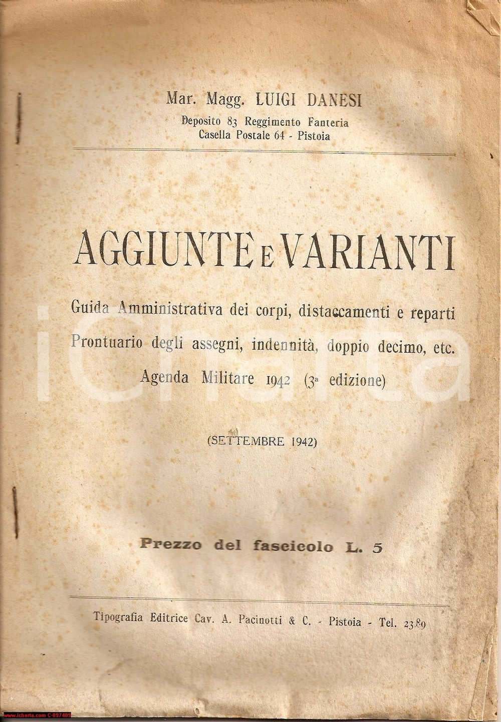 Oggetto da collezione cartaceo 1942 GUIDA AMMINISTRATIVA militare agenda LUIGI DANESI 1