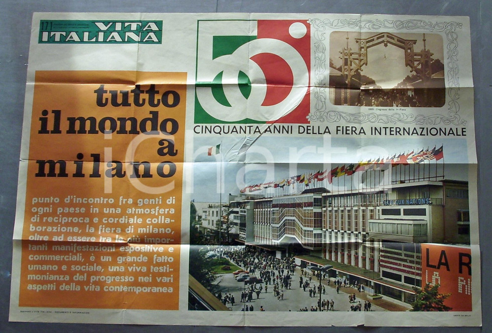 Materiale pubblicitario d’epoca 1970 FIERA CAMPIONARIA MILANO 50Â° Anniversario 100x70 1