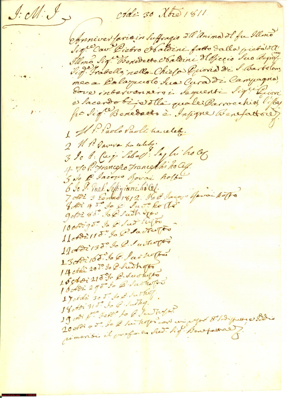 Documento originale, autentico 1811 PALAZZUOLO FI Priori suffragio cav. Pietro NALDINI 1