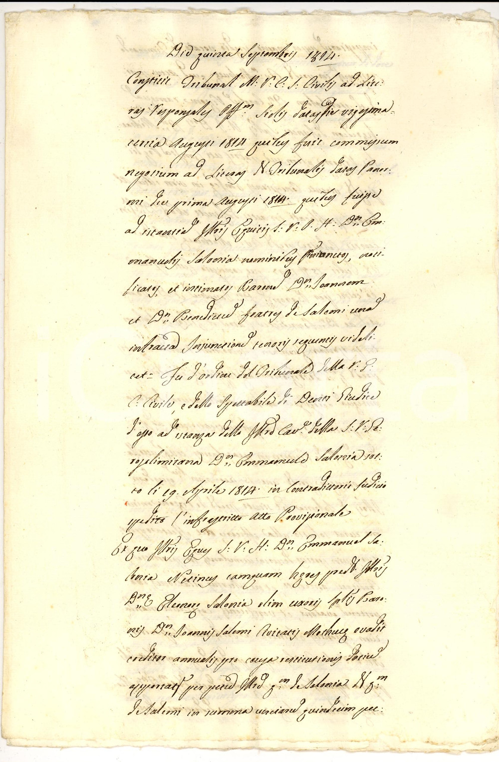 Manoscritto, lettera originale 1814 PALERMO Barone Giovanni SALEMI restituisca la dote 1