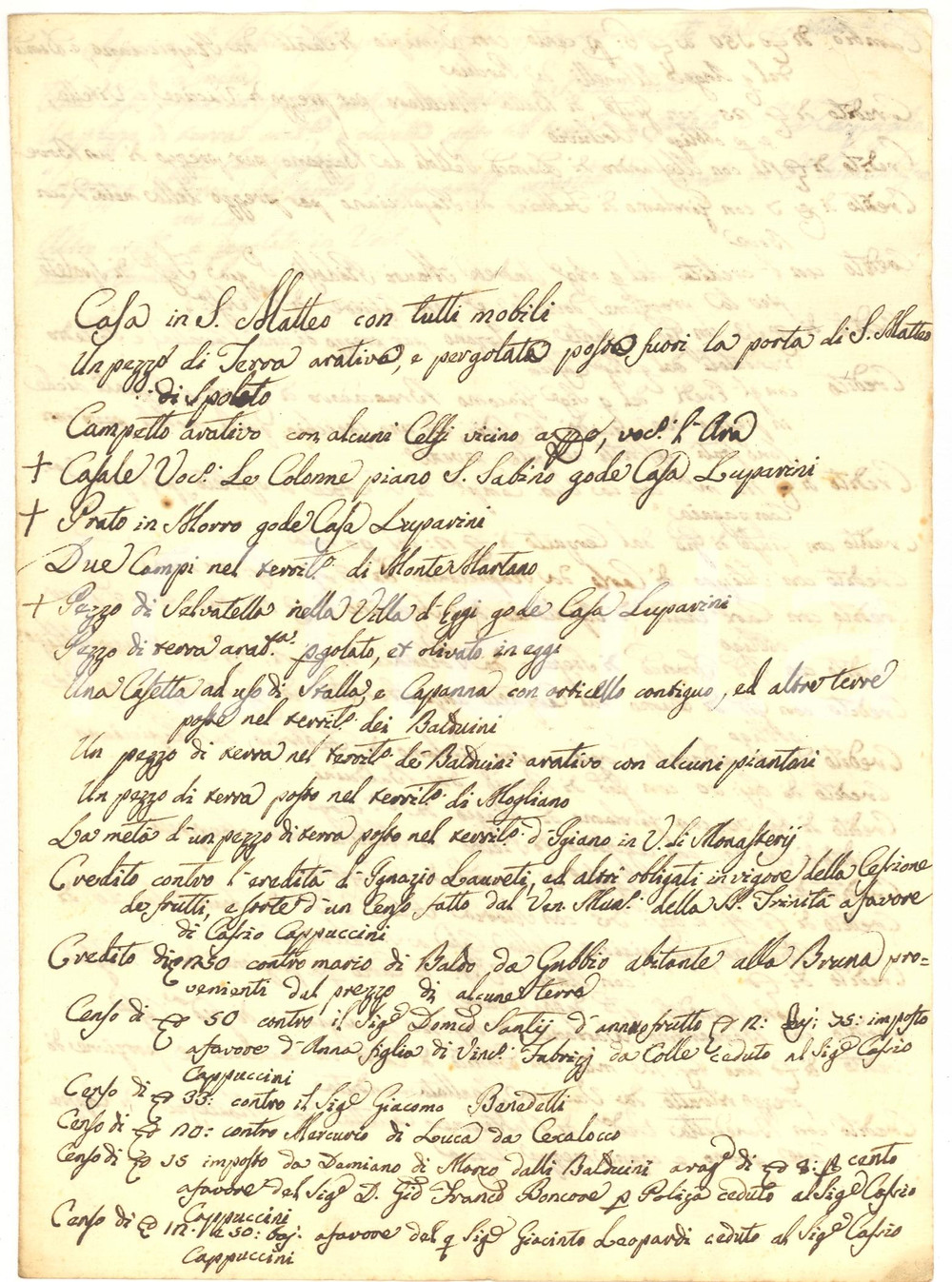 Documento originale, autentico 1790 ca SPOLETO PG Inventario beni famiglia LUPARINI in lite vs CAROCCI BUZI 1