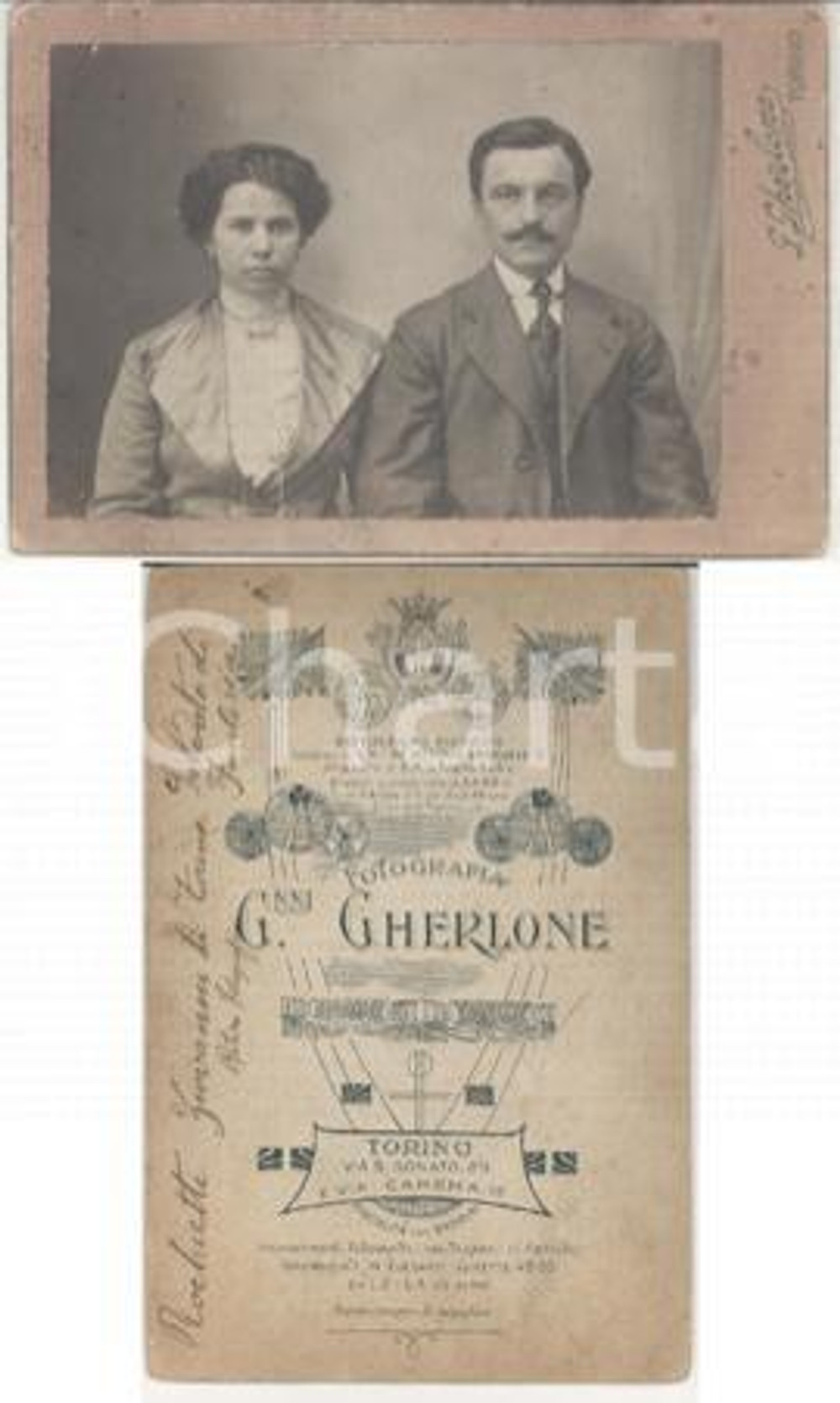Fotografia d epoca originale 1910 ca TORINO Ritratto di Giovanni ROCCHIETTI con la moglie Foto GHERLONE 1