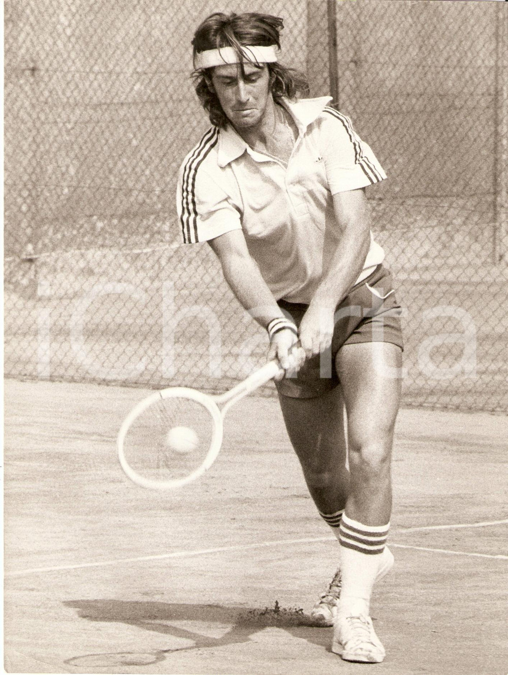 Fotografia d epoca originale 1980 ca CILE Tennis Hans GILDEMEISTER BOHNER durante match Fotografia 1