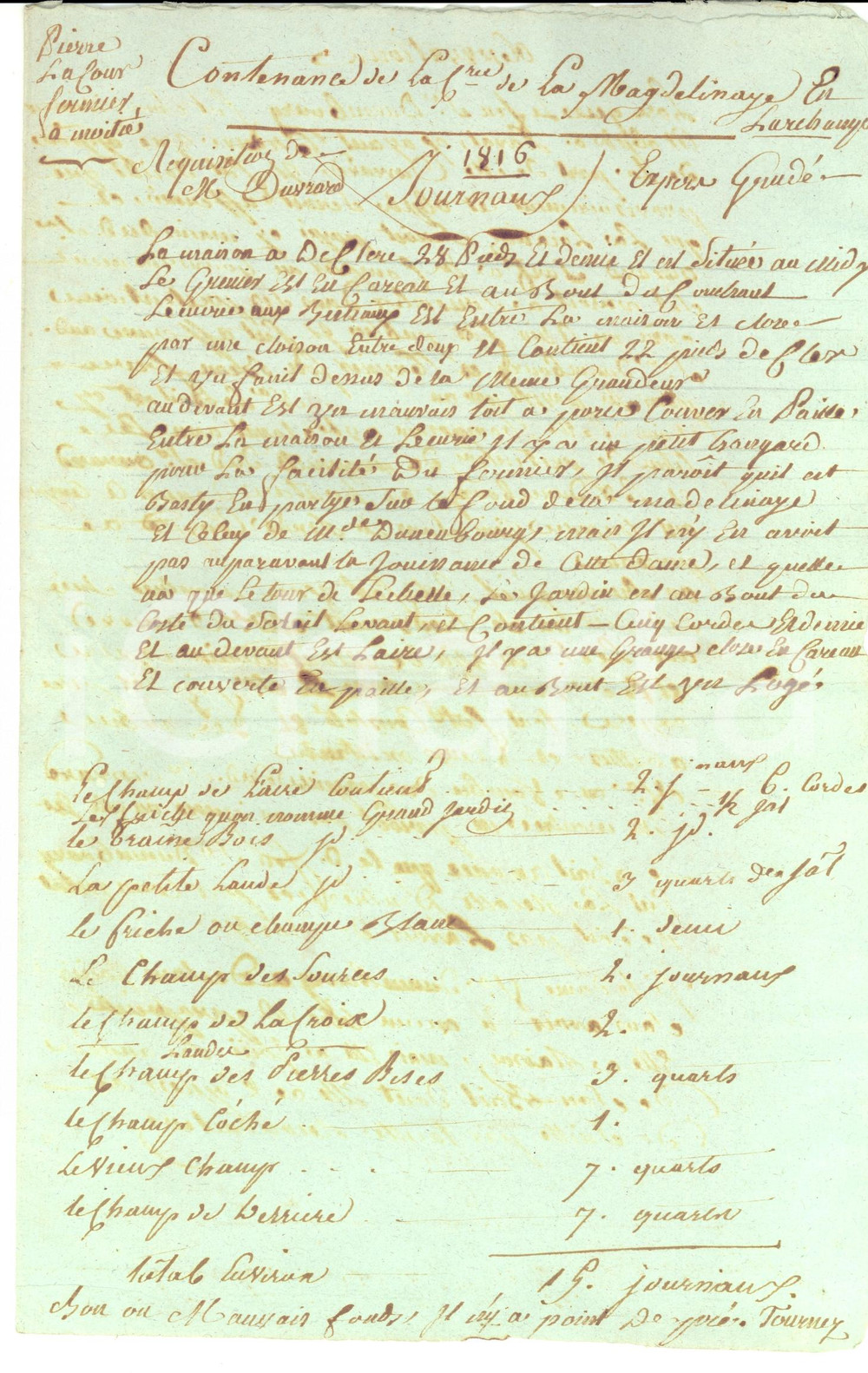 Documento originale, autentico 1816 LARCHAMP LOIRE Maison M. DUVRARD Ã  la MADELINAYE couverte de paille 1