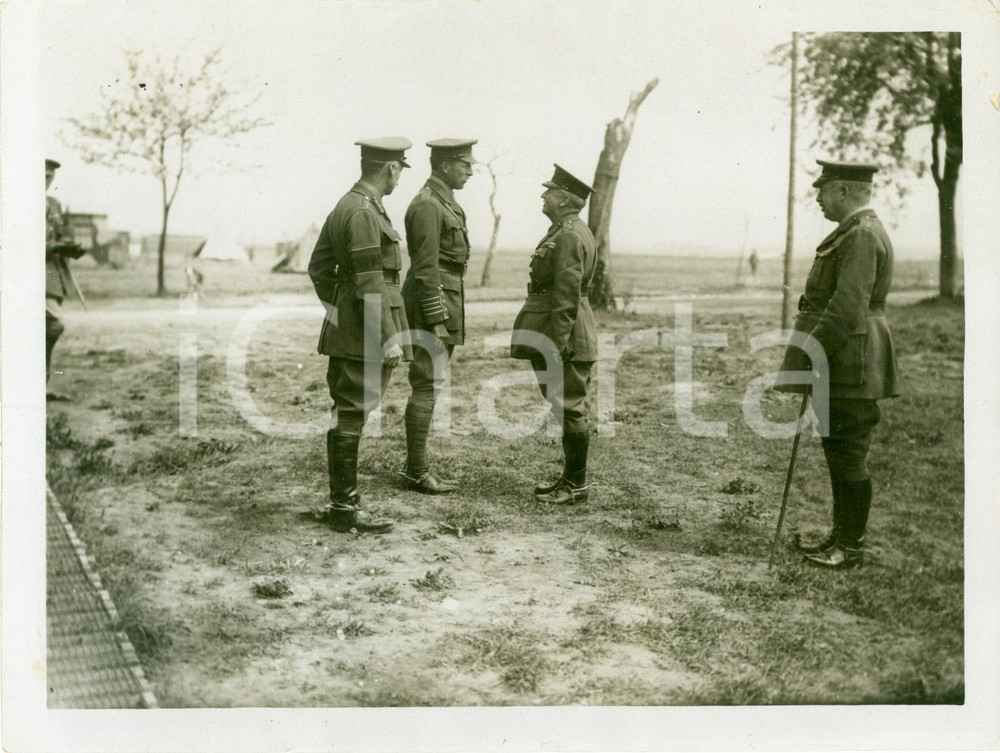 Fotografia d epoca originale 1915 ca FRONTE OCCIDENTALE WW1 Alberto I del BELGIO Gen. RAWLINSON Gen. PULTENEY 1