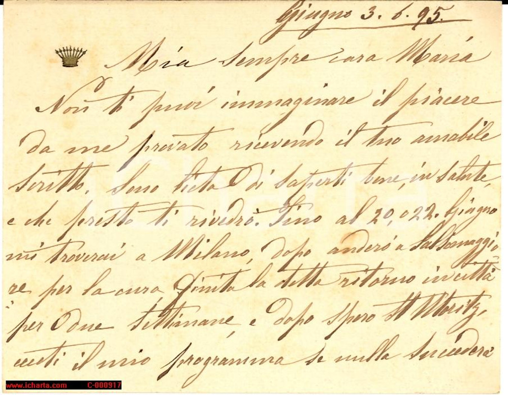 Autografo originale 1895 MILANO Contessa Rosa BERTOGLIO Vita tra tennis e Grand Prix *Autografo 1