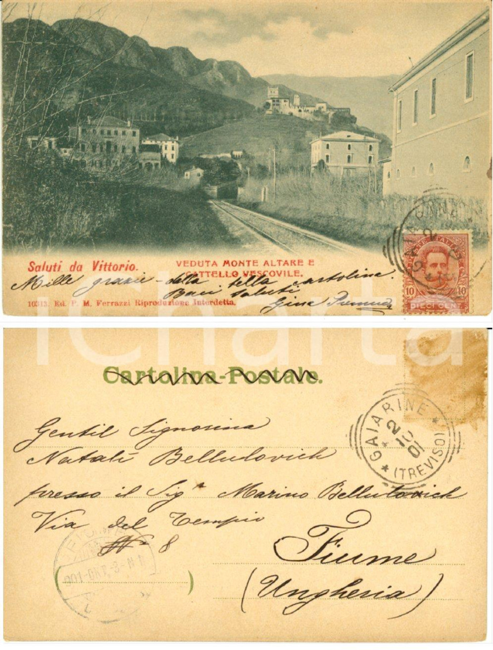 Cartolina originale da collezione 1901 VITTORIO VENETO TV Monte ALTARE Cartolina a Nataly BELLULOVICH LASINIO 1