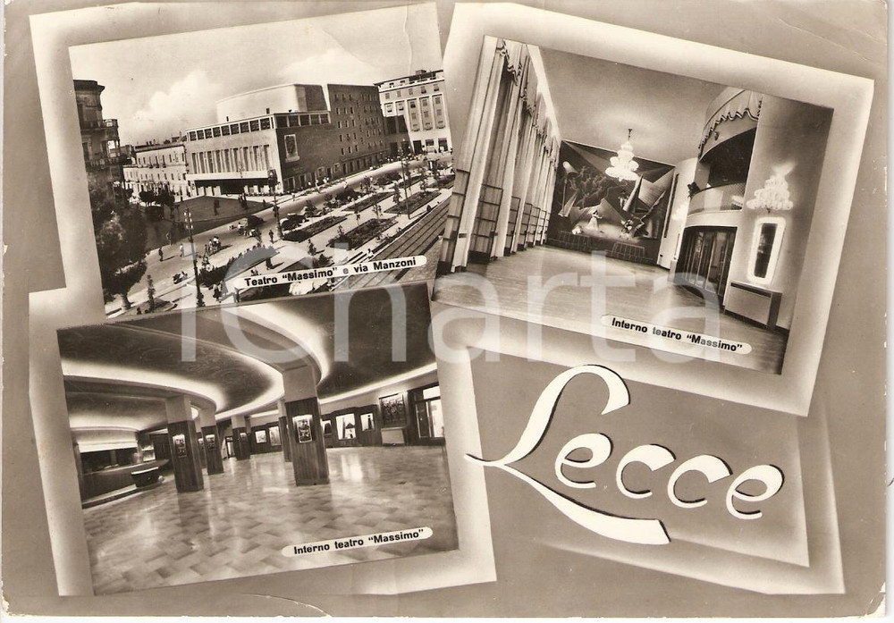 Cartolina originale da collezione 1959 LECCE Vedutine con interno teatro MASSIMO Cartolina ANIMATA FG VG 1