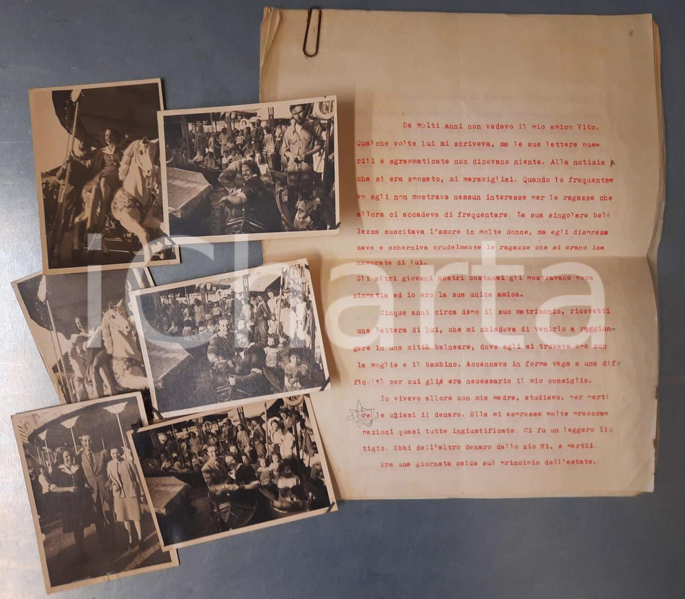 Manoscritto, lettera originale 1940 ca ANONIMO Un vecchio amico e un triangolo amoroso Dattiloscritto 13 pp. 1