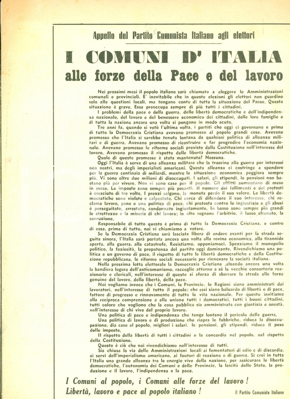 Materiale pubblicitario d’epoca 1951 PROPAGANDA POLITICA PCI La DC Ã¨ responsabile della crisi Volantino 1