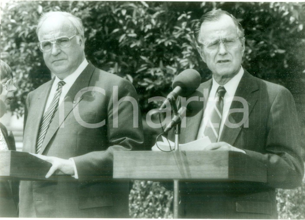 Fotografia d epoca originale 1990 OGGERSHEIM GERMANIA George BUSH senior con Helmut KOHL Fotografia 1