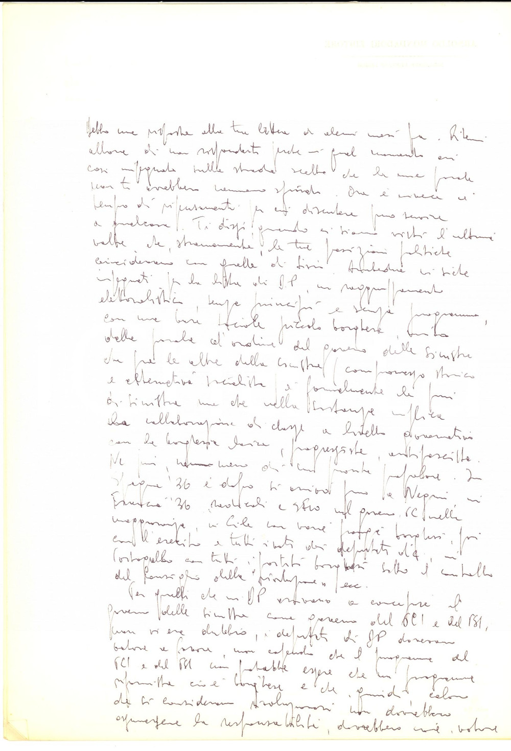 Autografo originale 1980 ca Silvio PAOLICCHI Rapporti tra PCI e DP governo delle sinistre AUTOGRAFO 1