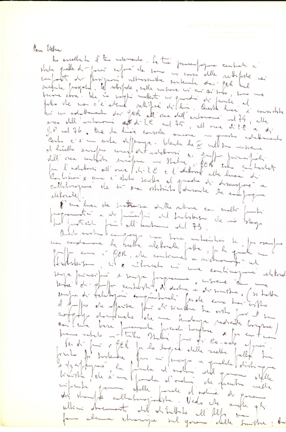 Autografo originale 1980 ca Silvio PAOLICCHI Rapporti tra GCR e LOTTA CONTINUA AUTOGRAFO 1