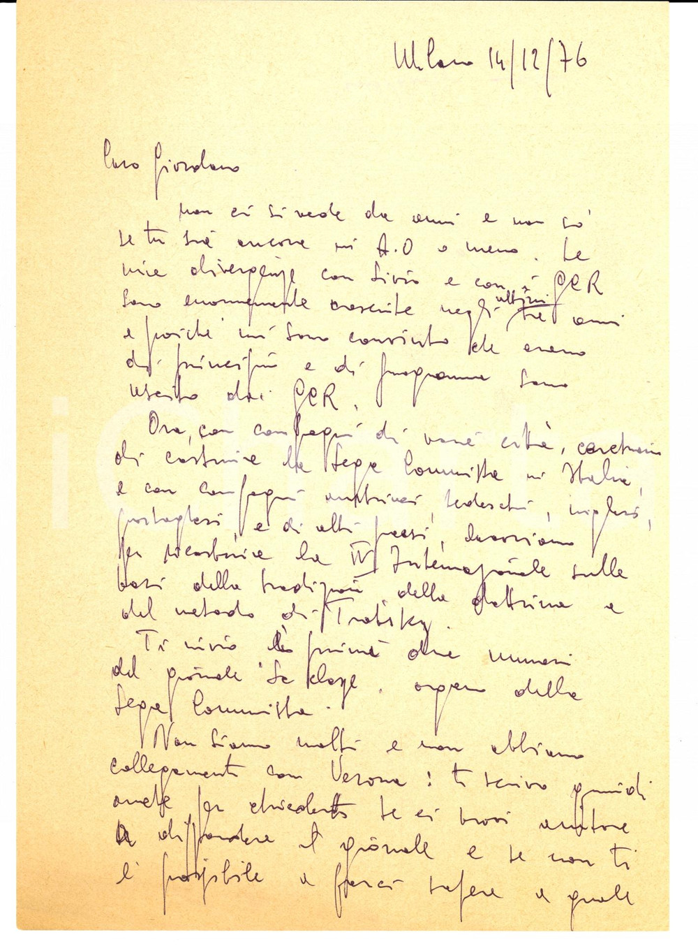 Autografo originale 1976 MILANO Silvio PAOLICCHI esce dai Gruppi Comunisti Rivoluzionari AUTOGRAFO 1