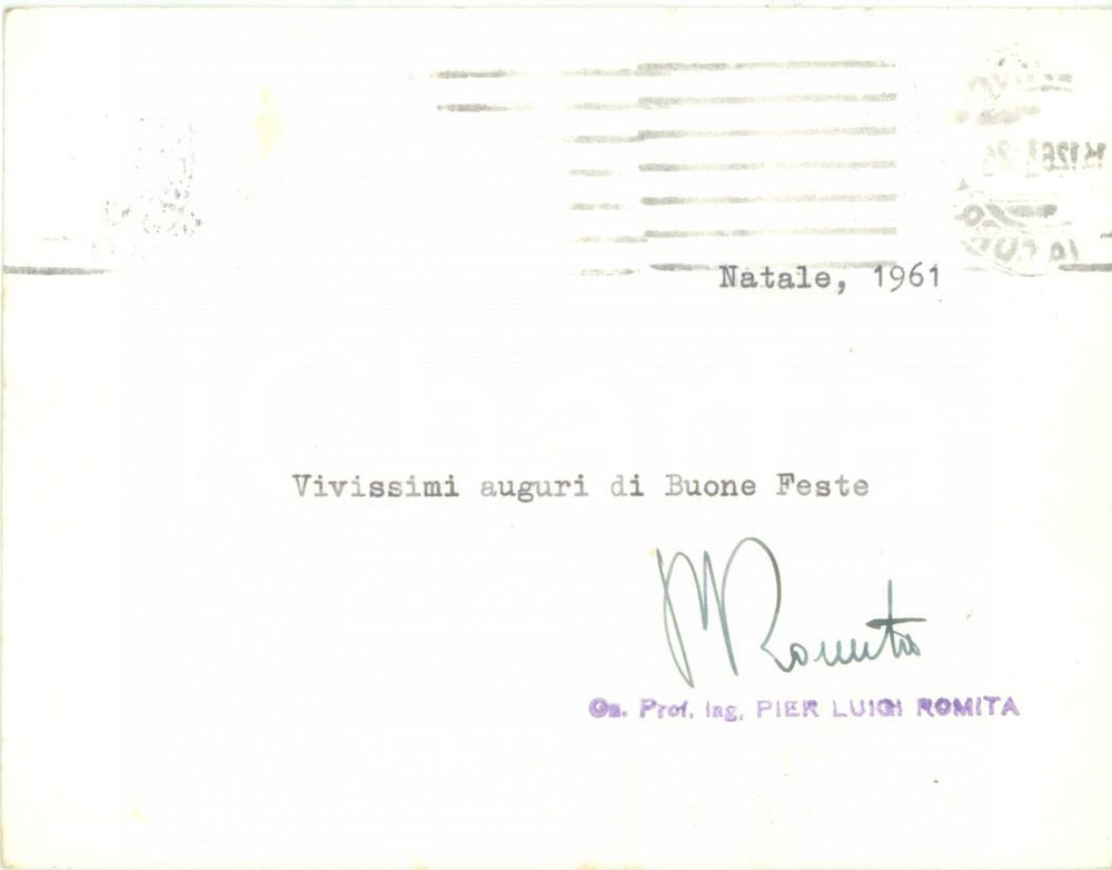 Autografo originale 1961 MILANO Pier Luigi ROMITA invia auguri di Natale AUTOGRAFO DANNEGGIATO 1