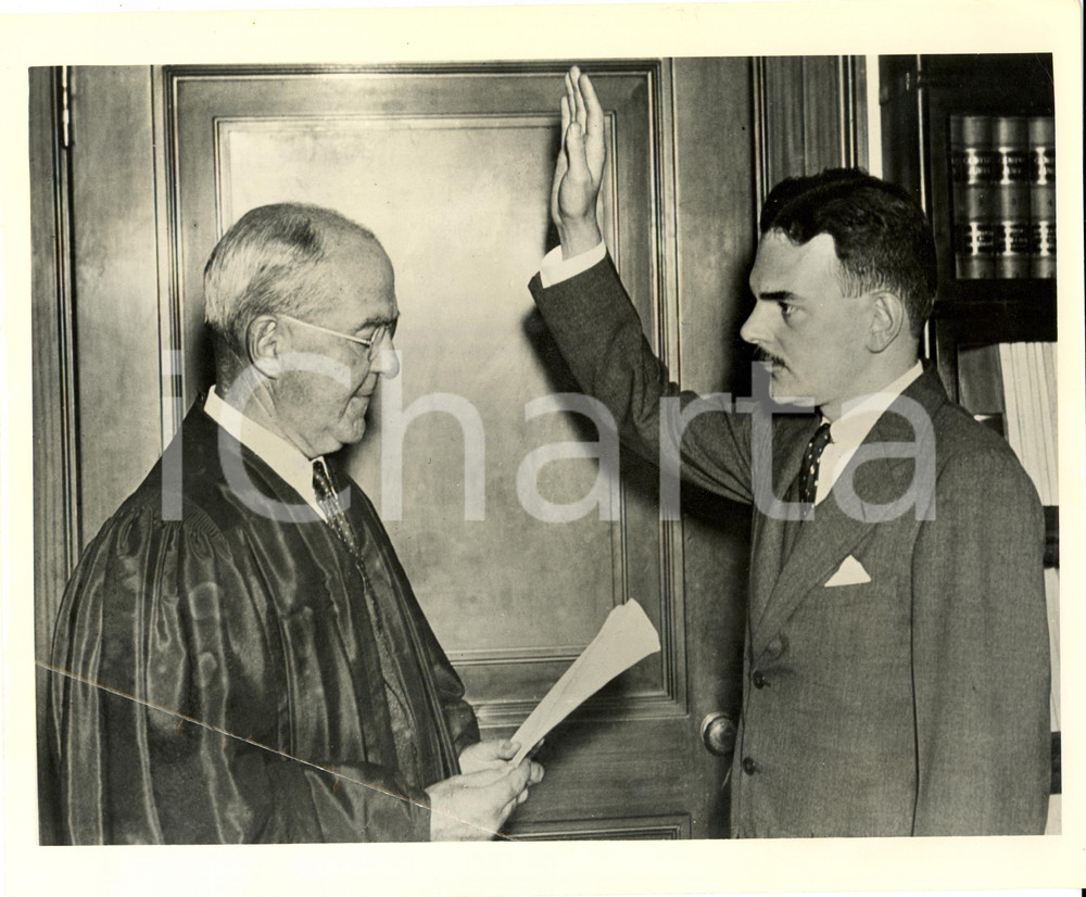 Fotografia d epoca originale 1935 NEW YORK USA Thomas Edmund DEWEY giura come Procuratore RISTAMPA 1948 1