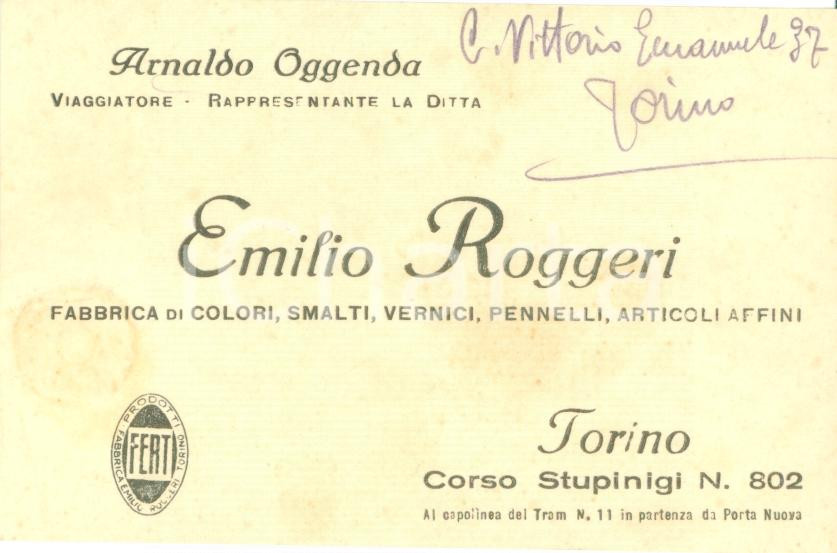 Documento originale, autentico 1935 ca TORINO Arnaldo OGGENDA viaggiatore Fabbrica Emilio ROGGERI Biglietto 1
