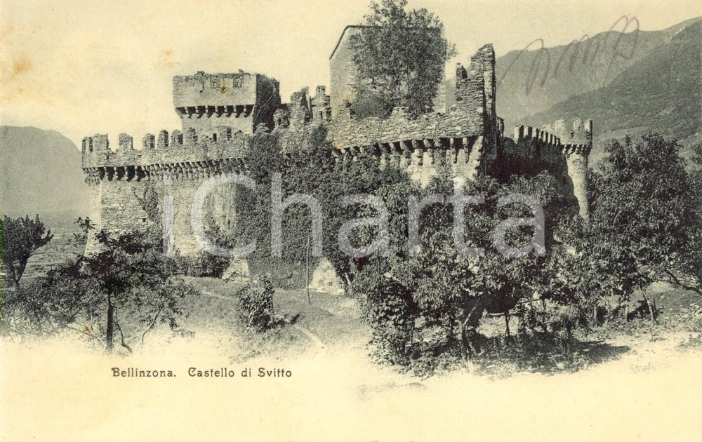 Cartolina originale da collezione 1909 BELLINZONA CH Veduta del castello di SVITTO Cartolina postale FP VG 1