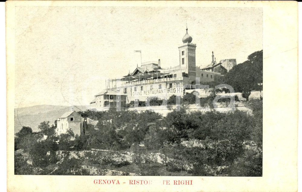 Cartolina originale da collezione 1900 ca GENOVA Veduta del GRAND RESTAURANT RIGHI Cartolina postale FP NV 1