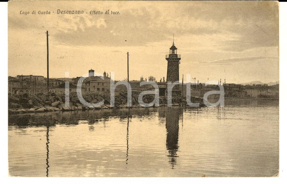 Cartolina originale da collezione 1927 DESENZANO DEL GARDA BS Veduta del lago con faro al tramonto Cartolina 1