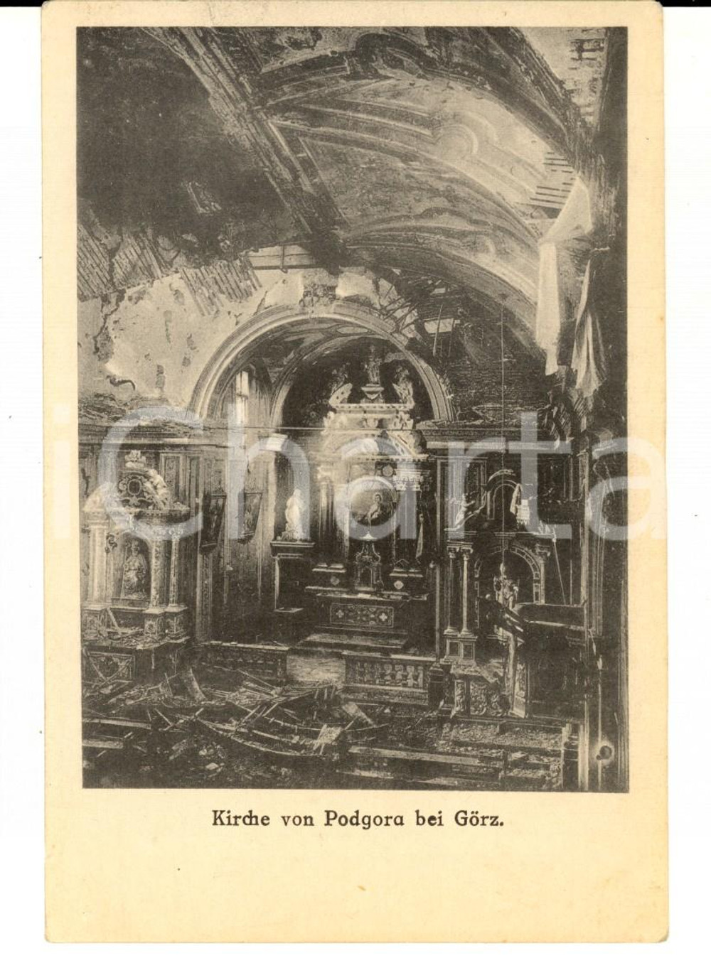 Cartolina originale da collezione 1915 ca PODGORA/ GORIZIA Interno di una chiesa Cartolina postale FP NV 1