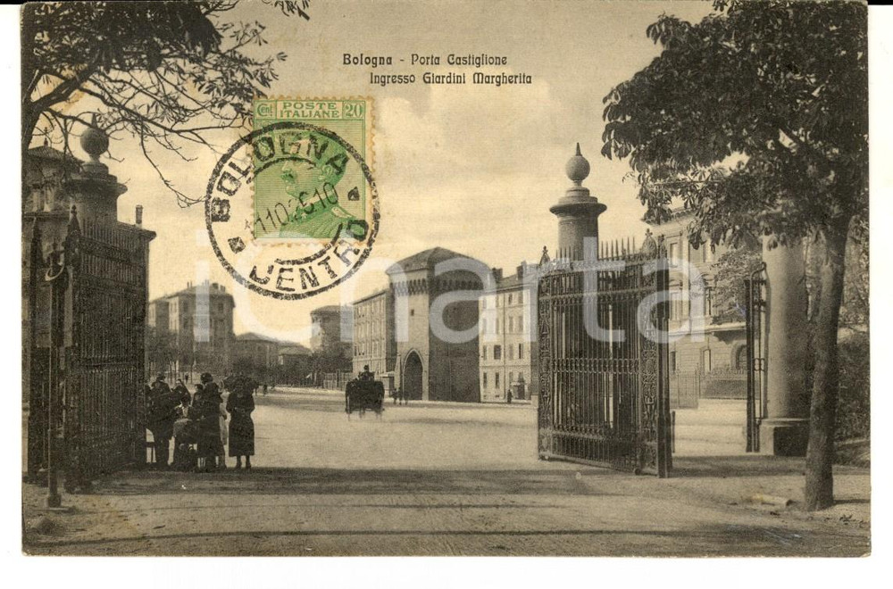 Cartolina originale da collezione 1926 BOLOGNA Porta CASTIGLIONE e ingresso Giardini MARGHERITA Cartolina ANIMATA 1