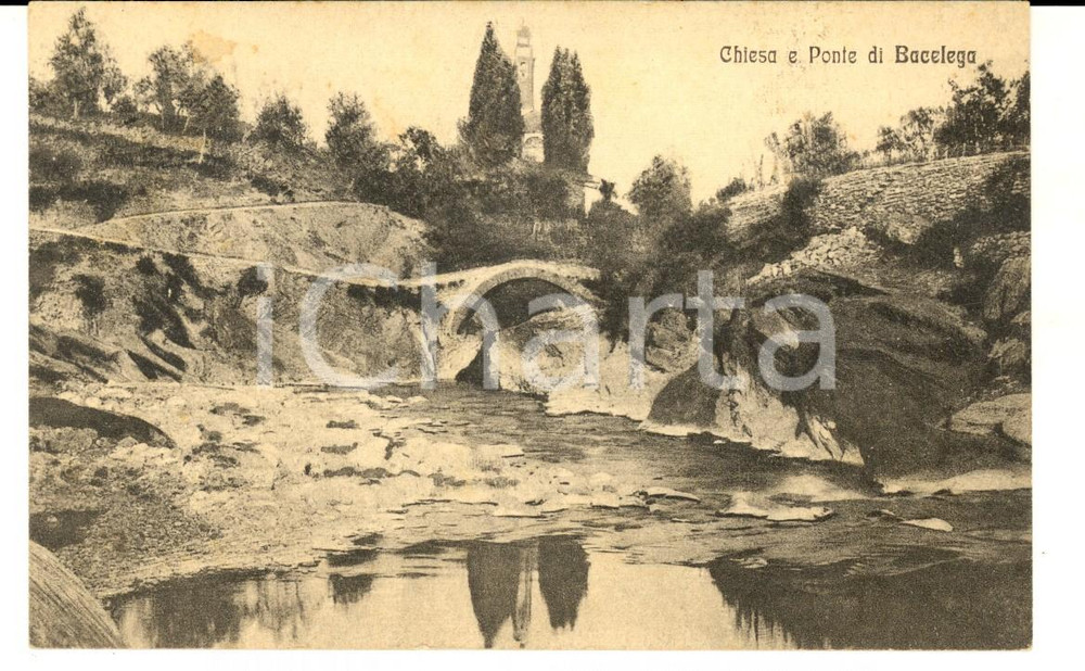 Cartolina originale da collezione 1928 BACELEGA IM Chiesa e ponte Cartolina postale FP 1