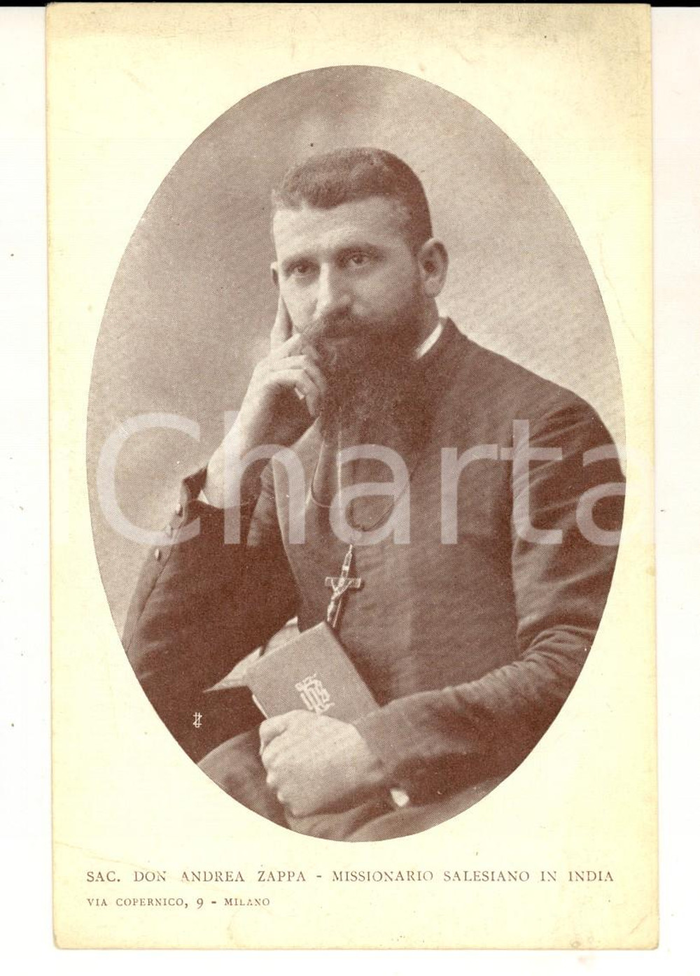 Cartolina originale da collezione 1910 ca Don Andrea ZAPPA missionario salesiano in INDIA Foto seriale 9x14 cm 1